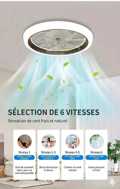 Ventilateur plafond LED blanc chambre luminaire 6 vitesses minuterie brise naturelle — Mon Univers - Mes Lumières
