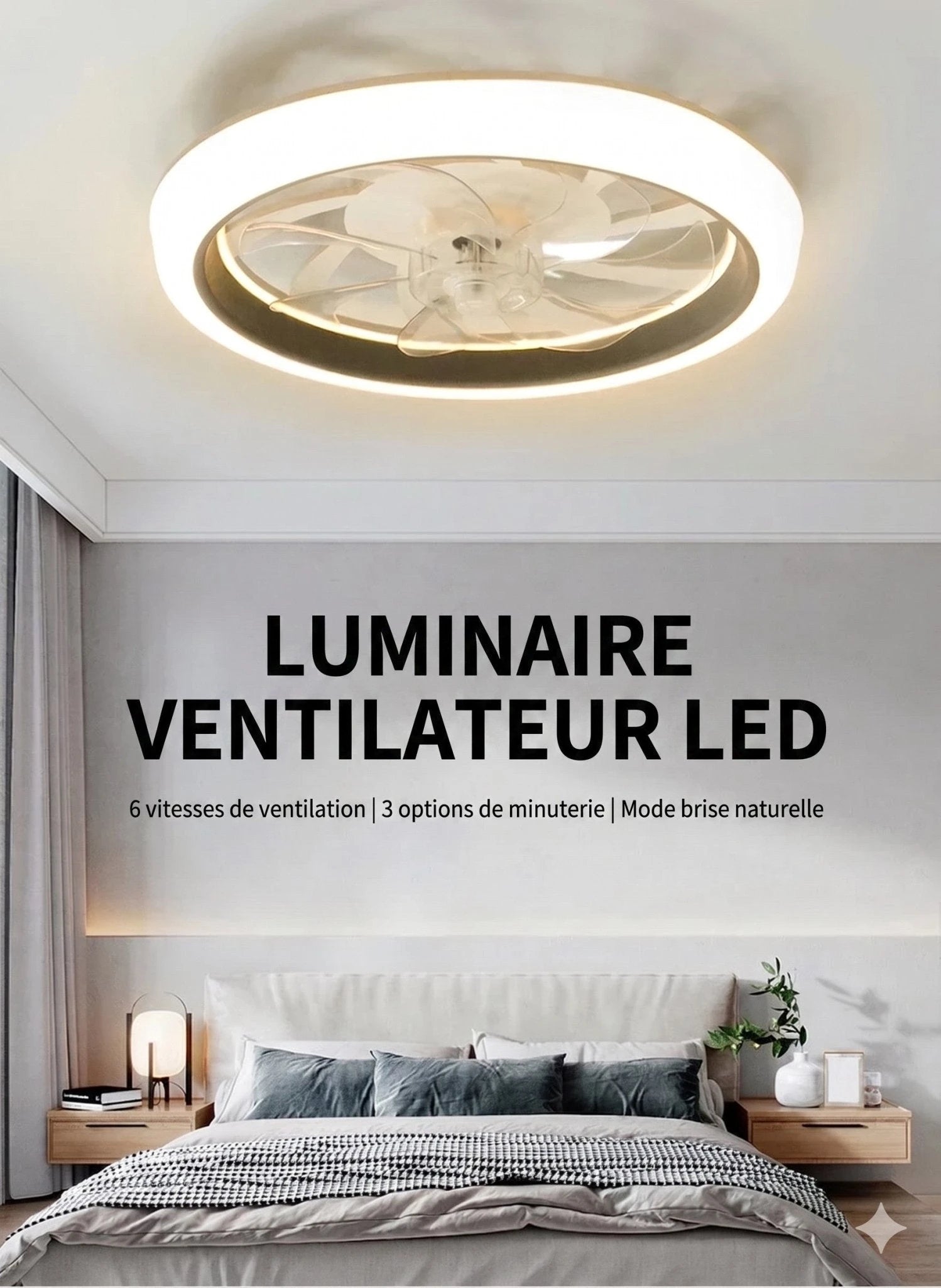 Ventilateur plafond LED blanc rotation horaire anti-horaire été hiver circulation air — Mon Univers - Mes Lumières