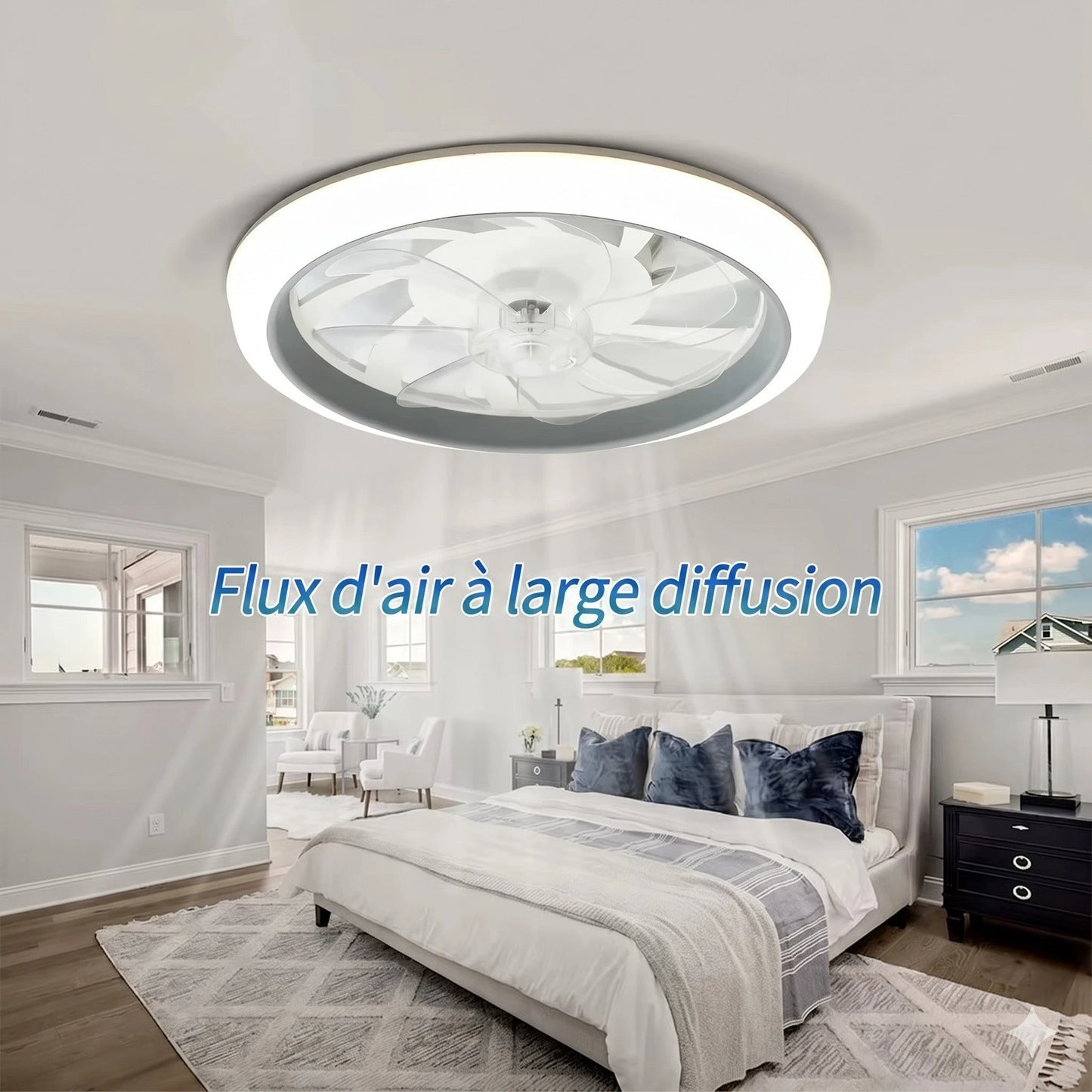 Ventilateur plafond LED blanc sélection 6 vitesses niveaux vent frais naturel — Mon Univers - Mes Lumières