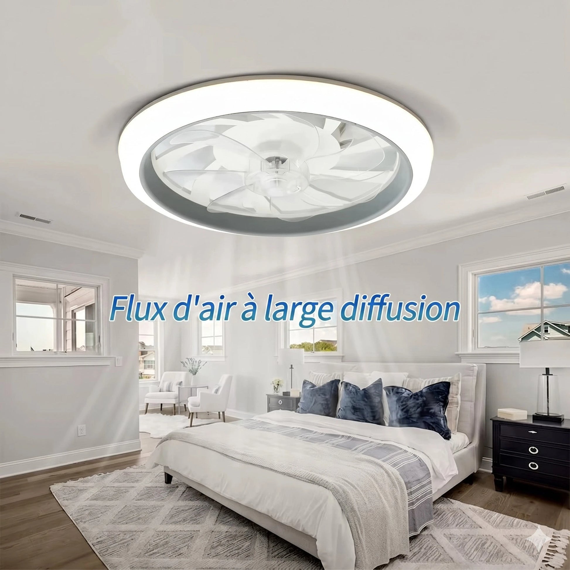 Ventilateur plafond LED blanc sélection 6 vitesses niveaux vent frais naturel — Mon Univers - Mes Lumières