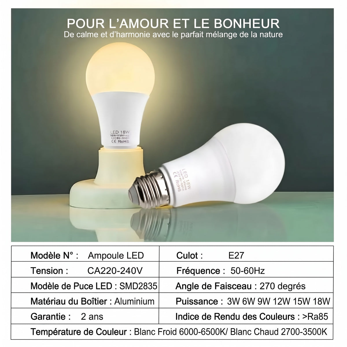 Fiche technique ampoule LED E27 Dimmable spécifications complètes — Mon Univers - Mes Lumières