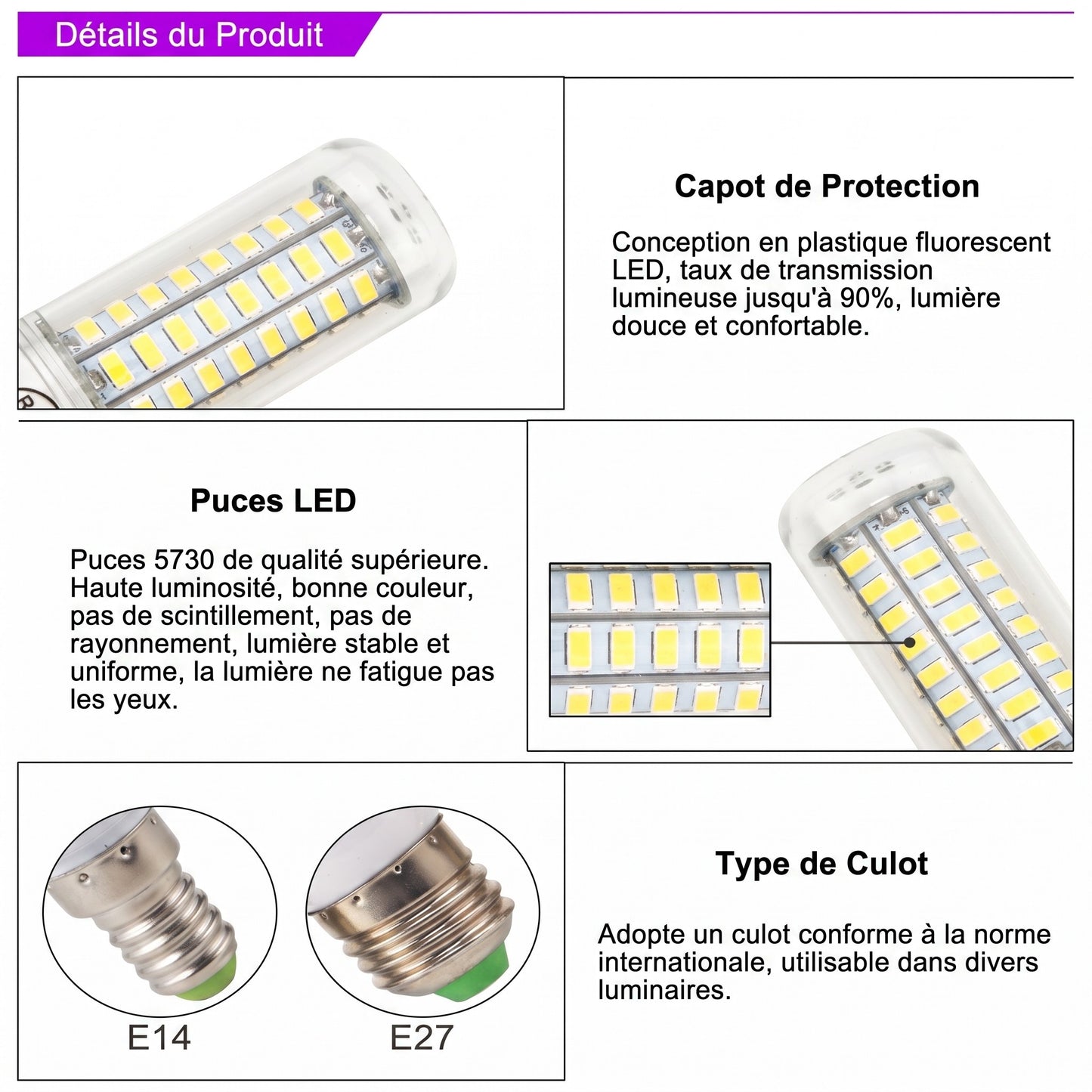 Culots E14 et E27 standards internationaux ampoule LED maïs — Mon Univers - Mes Lumières