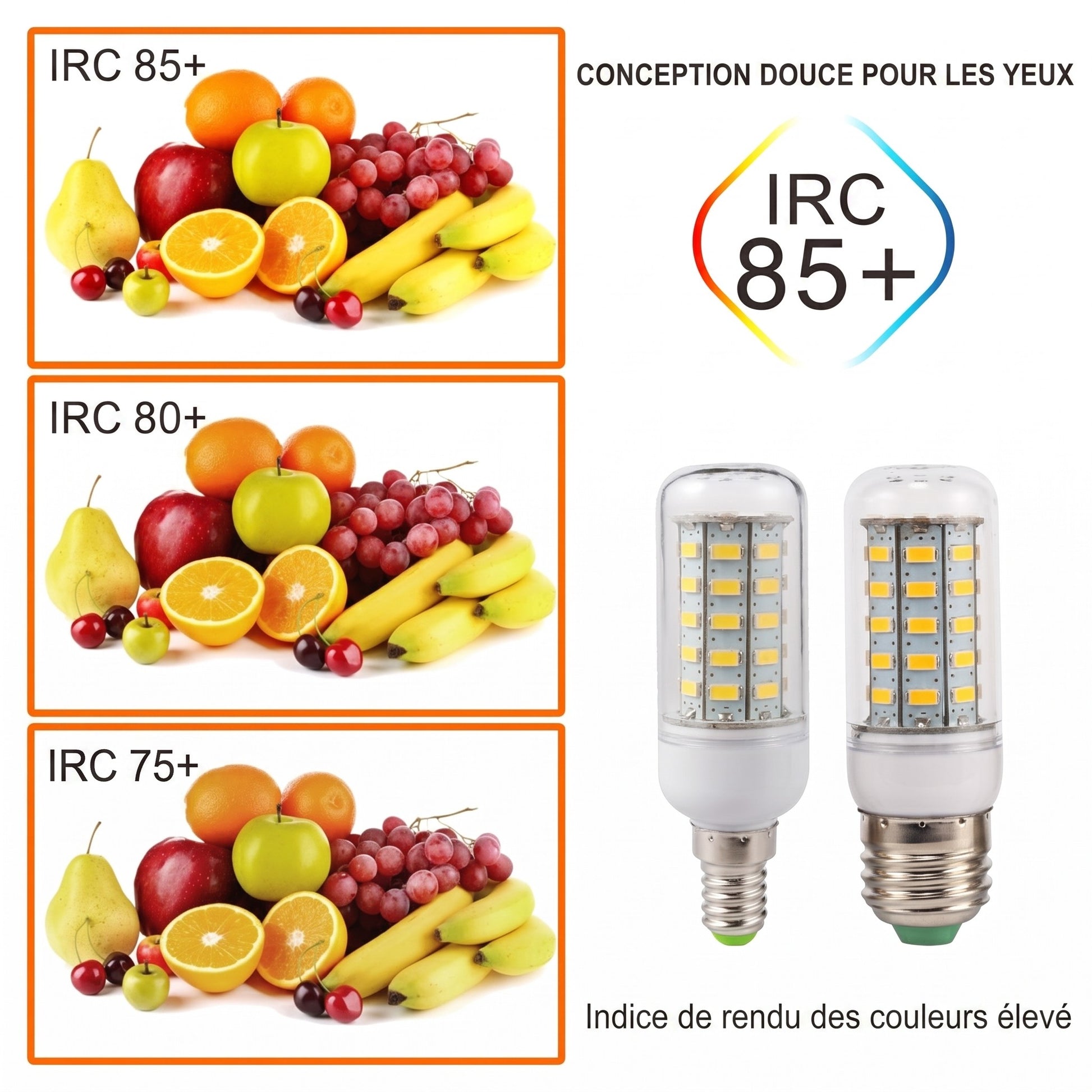 Ampoule LED E14 E27 IRC 85 rendu des couleurs démonstration — Mon Univers - Mes Lumières
