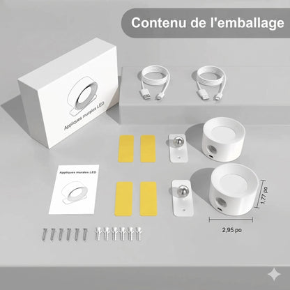 Applique Murale Chambre Design Nocturne Blanc contenu emballage 2 pièces dimensions 7,49x4,5cm — Mon Univers - Mes Lumières