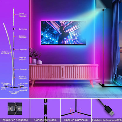 Lampadaire sur pied RGB schéma d'assemblage connecteurs base aluminium et câble USB — Mon Univers - Mes Lumières