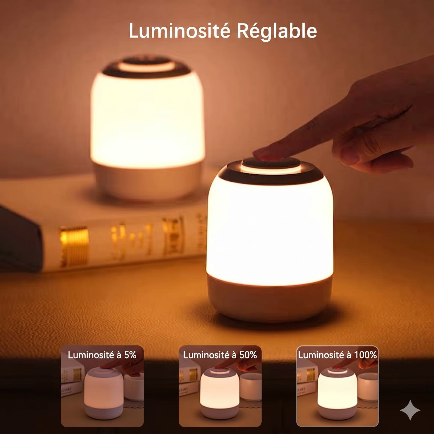 Lampe de chevet tactile LED : 3 intensités réglables
