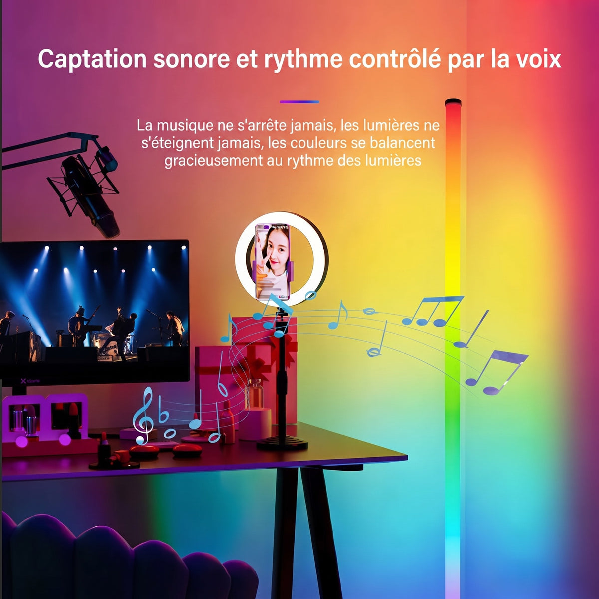 Lampe de sol RGB dans un espace gaming bureau — Mon Univers - Mes Lumières