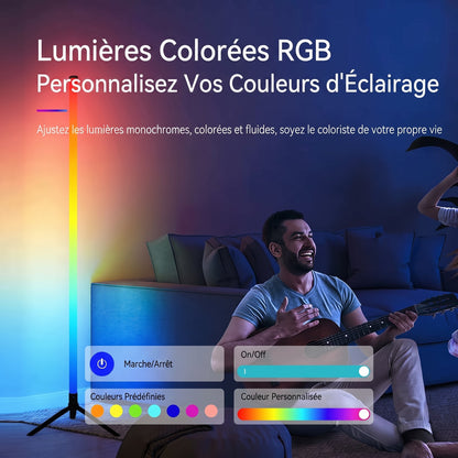 Lampe de sol RGB dans un salon avec guitariste ambiance musicale — Mon Univers - Mes Lumières