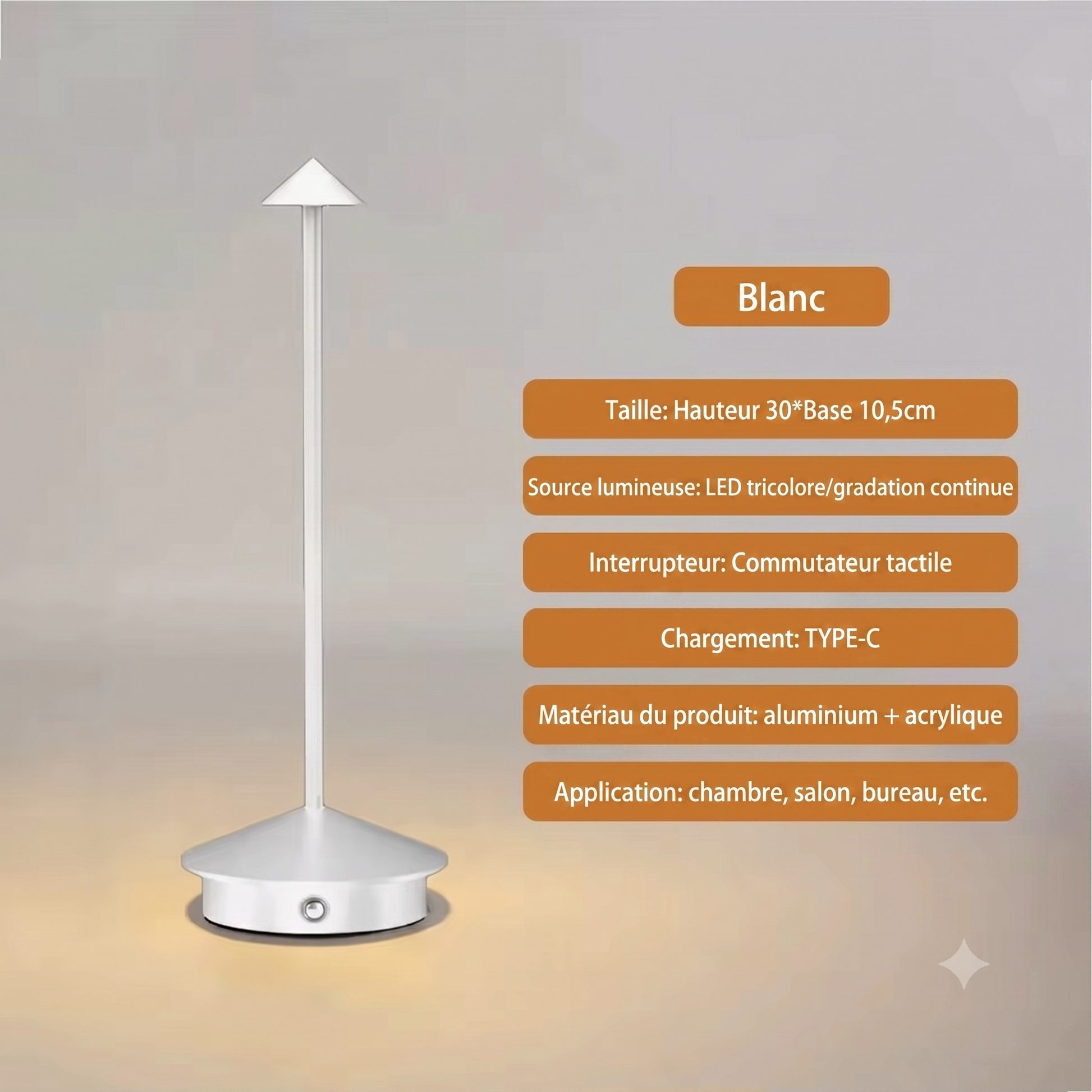 Lampe de Table LED Tactile Sans Fil coloris Blanc pour hôtel et restaurant — Mon Univers - Mes Lumières