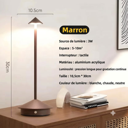 Lampe de Table LED Tactile Sans Fil coloris Marron pour hôtel et restaurant — Mon Univers - Mes Lumières