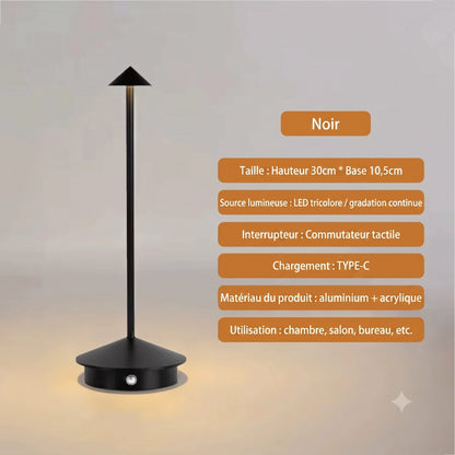 Lampe de Table LED Tactile Sans Fil coloris Noir pour hôtel et restaurant — Mon Univers - Mes Lumières