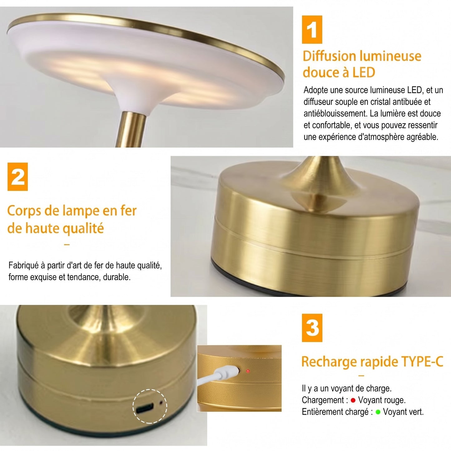 Lampe LED Portable Sans Fil finition ou rose design minimaliste — Mon Univers - Mes Lumières